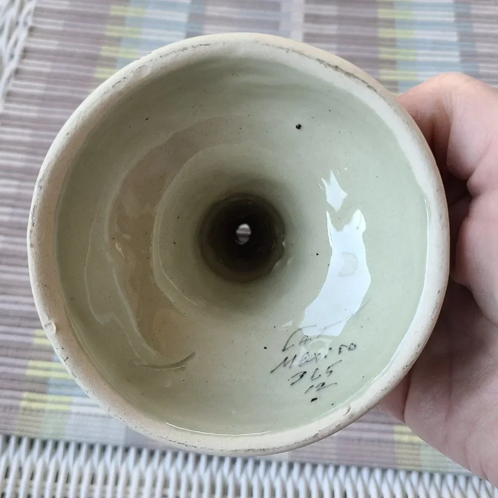 Vintage Tonala Candle Holder Candlestick Holder Hand Painted and Signed Pottery